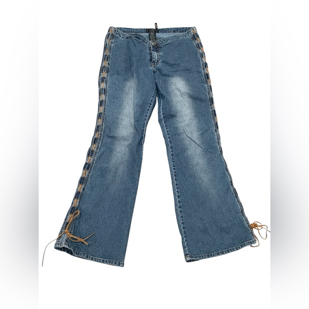 SEBO PARIS Y2K Juniors Lace up leg Blue Flared Women Jeans 13/14